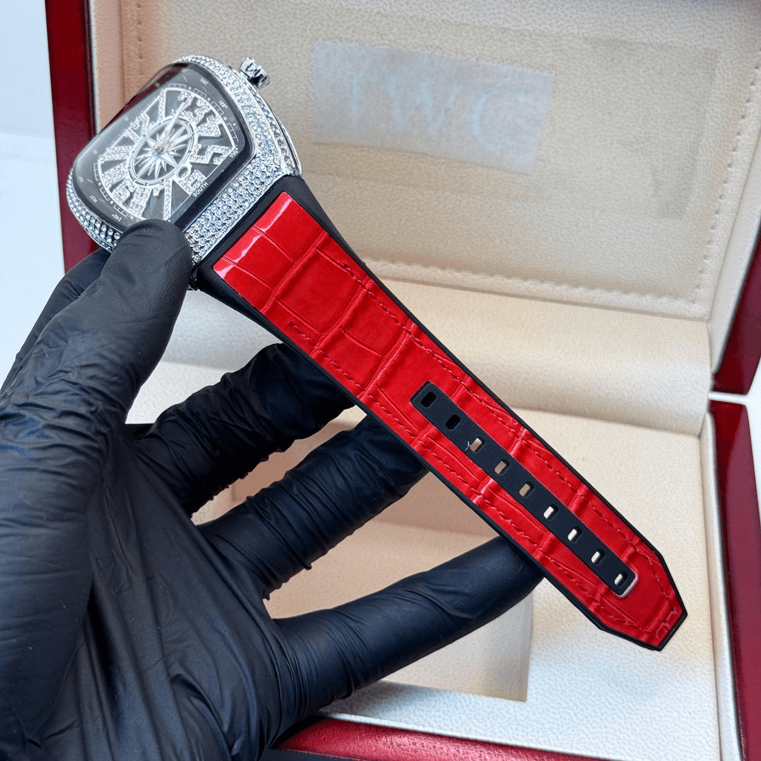FM Red strap with white diamond watch