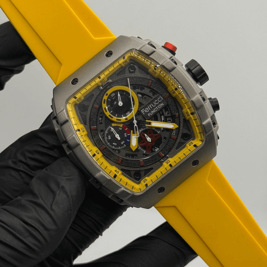 Ferrucci Stop watch yellow strap with 1 year warranty
